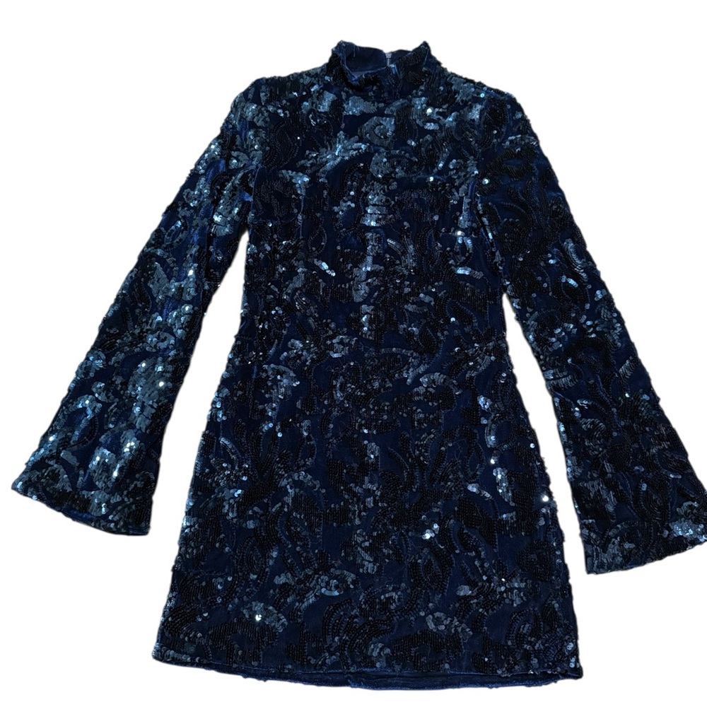 Alexis Navy Sequin Velvet Long-Sleeve Dress